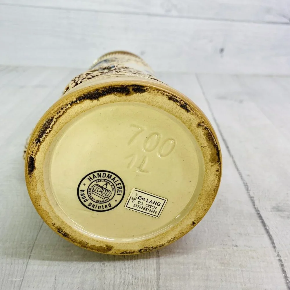 Vintage Original King Western Germany OBERAMMERGAU Handled Lidded 700 Beer Stein